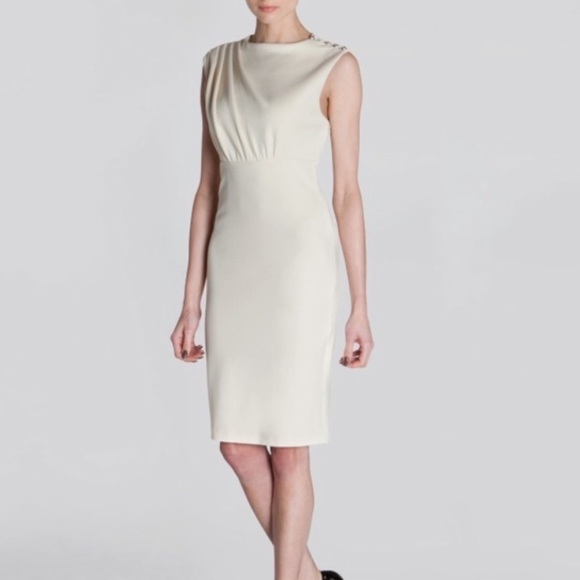 Ted Baker White Bridie Rhinestone Shoulder Sculpted Pleated Dress - Picture 1 of 11